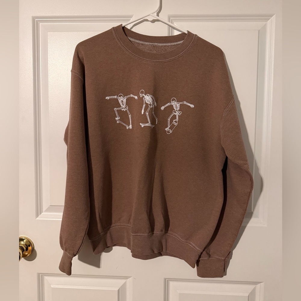 Full Tilt Brown Crewneck Sweater with Skateboard Graphic